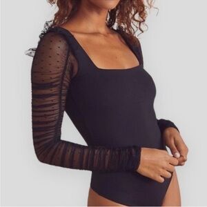 Free People Black Sheer Long Sleeve Bodysuit